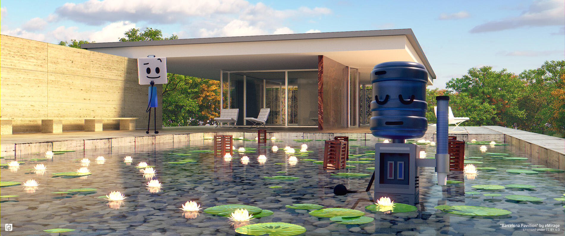 Barcelona Pavilion (Mid-Day) (feat. Myles and Warren) 2023 • Blender, Adobe Animate